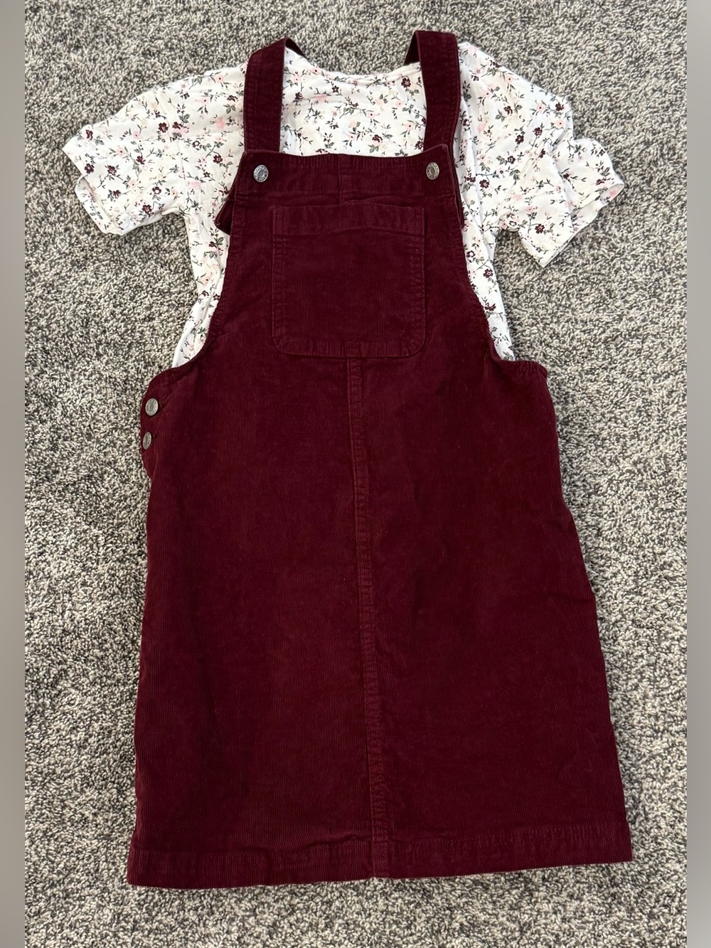 Gap Kids Burgundy Corduroy Pinafore Dress - Floral Tee Included